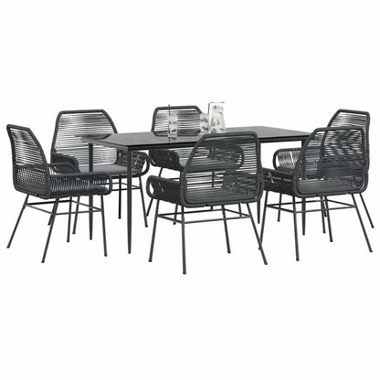Set Pranzo da Giardino 7 pz Nero con Cuscini Polyrattan Vetro