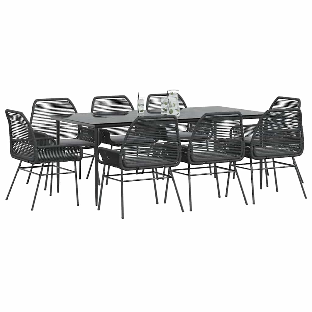 Set da Pranzo da Giardino 9 pz con Cuscini Polyrattan Vetro