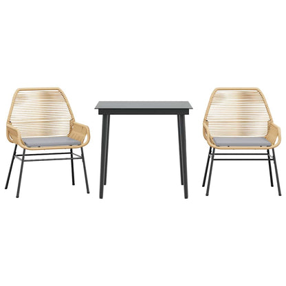Set da Pranzo da Giardino 3pz con Cuscini Polyrattan Vetro