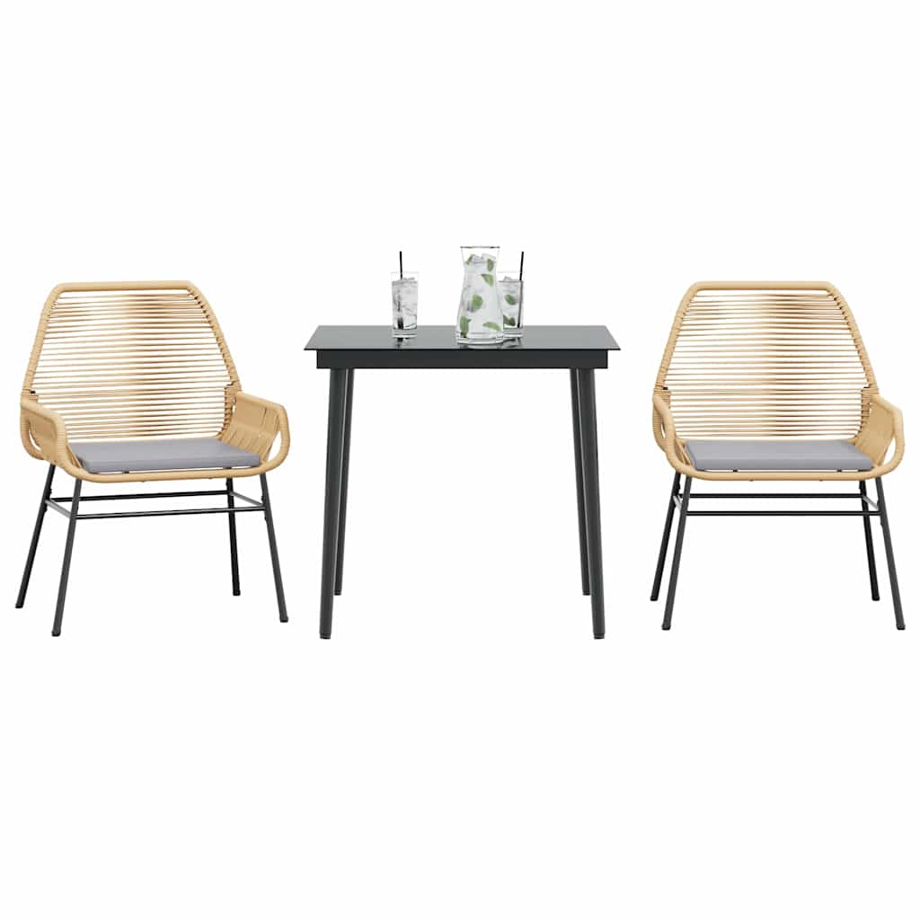 Set da Pranzo da Giardino 3pz con Cuscini Polyrattan Vetro