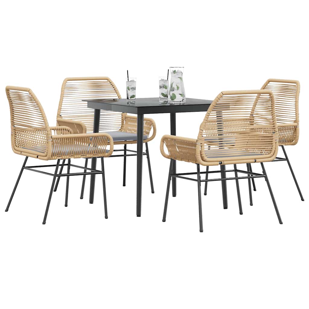 Set da Pranzo da Giardino 5pz con Cuscini Polyrattan Vetro