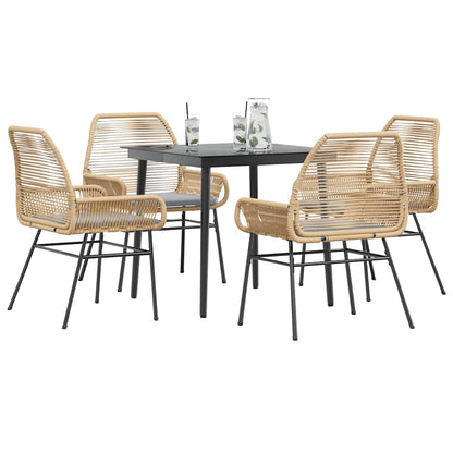 Set da Pranzo da Giardino 5pz con Cuscini Polyrattan Vetro