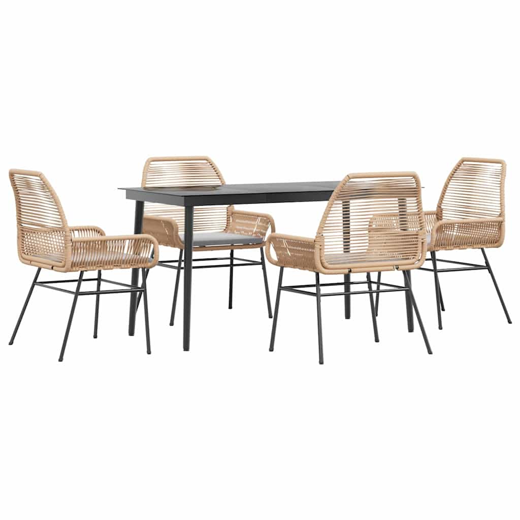 Set da Pranzo da Giardino 5pz con Cuscini Polyrattan Vetro