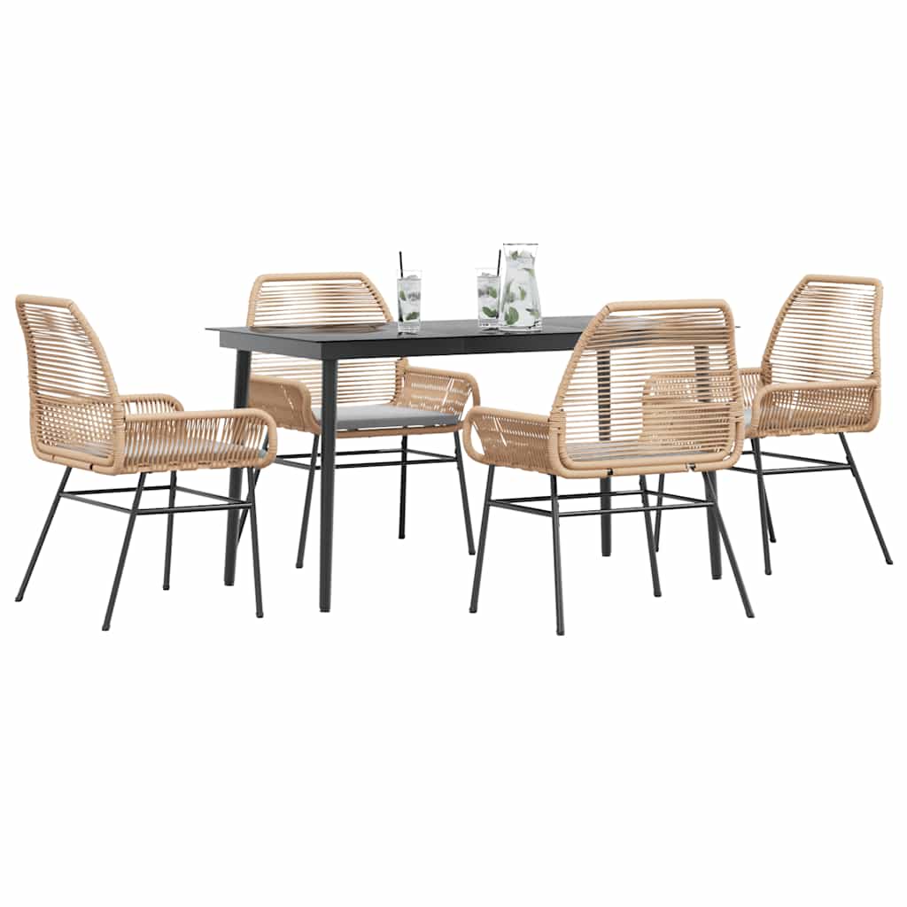 Set da Pranzo da Giardino 5pz con Cuscini Polyrattan Vetro