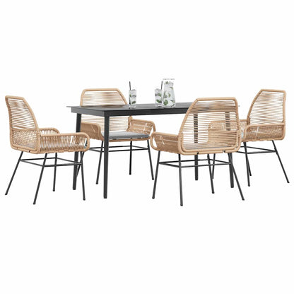 Set da Pranzo da Giardino 5pz con Cuscini Polyrattan Vetro