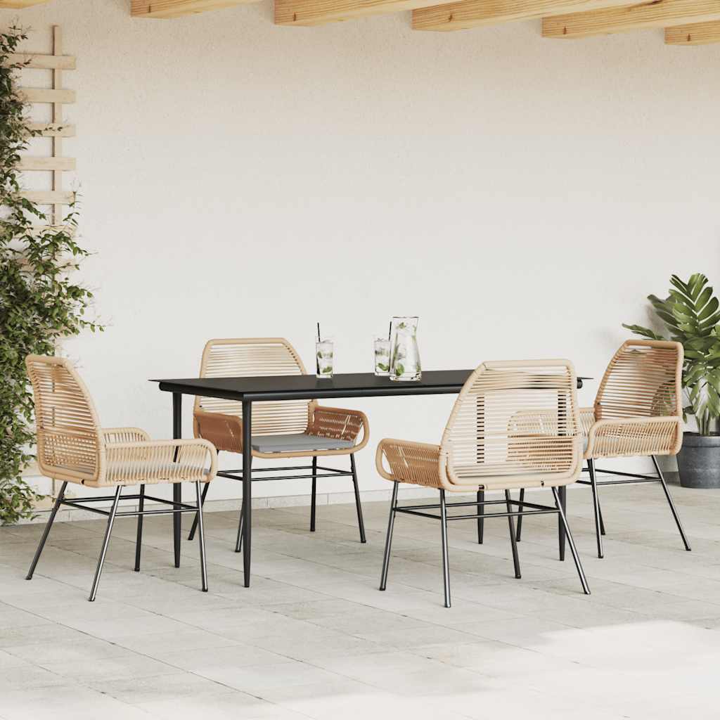 Set da Pranzo da Giardino 5pz con Cuscini Polyrattan Vetro