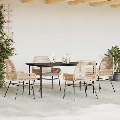 Set da Pranzo da Giardino 5pz con Cuscini Polyrattan Vetro