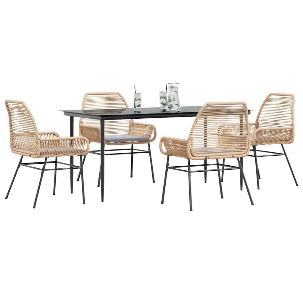 Set da Pranzo da Giardino 5pz con Cuscini Polyrattan Vetro