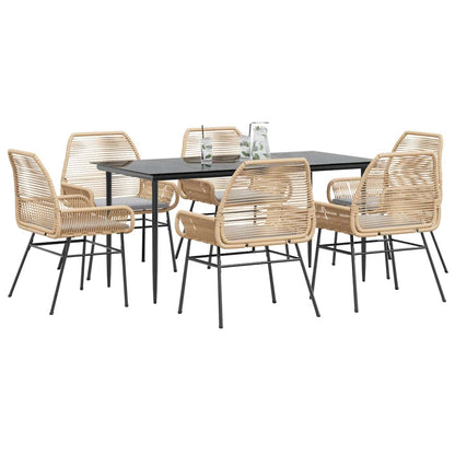 Set Pranzo da Giardino 7pz con Cuscini Marrone Polyrattan Vetro