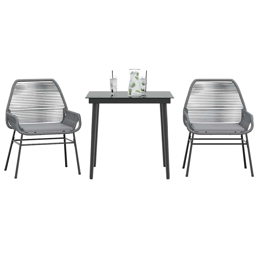 Set da Pranzo da Giardino 3 pz con Cuscini in Polyrattan Vetro