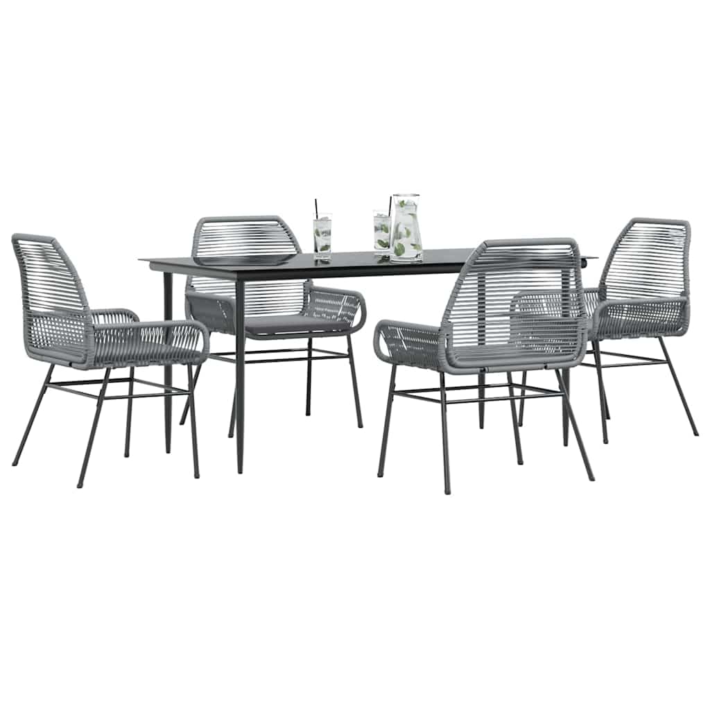Set da Pranzo da Giardino 5 pz con Cuscini Polyrattan Vetro