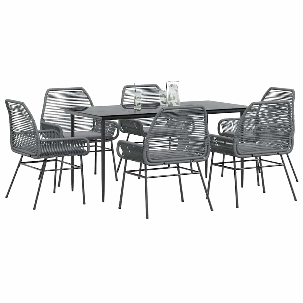 Set da Pranzo da Giardino 7 pz con Cuscini Polyrattan Vetro