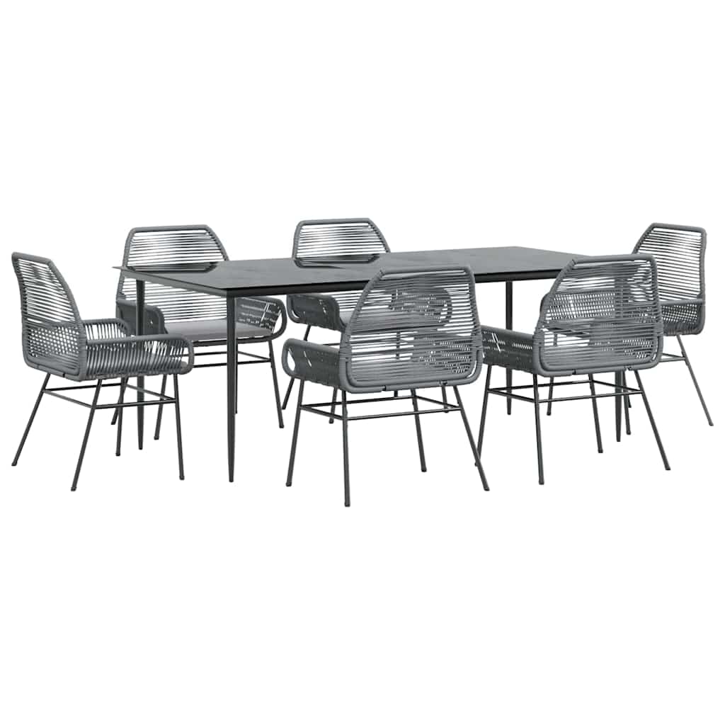 Set da Pranzo da Giardino 7 pz con Cuscini Polyrattan Vetro
