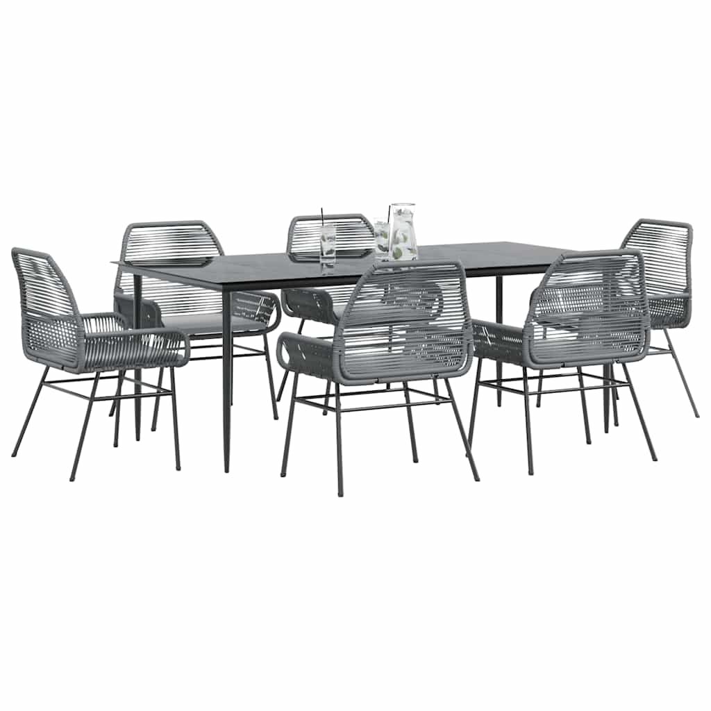 Set da Pranzo da Giardino 7 pz con Cuscini Polyrattan Vetro