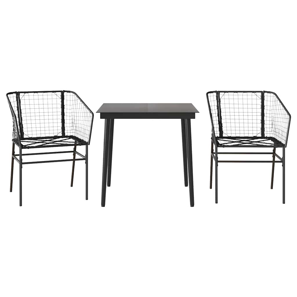 Set Mobili da Pranzo per Giardino 3 pz Nero Polyrattan Vetro
