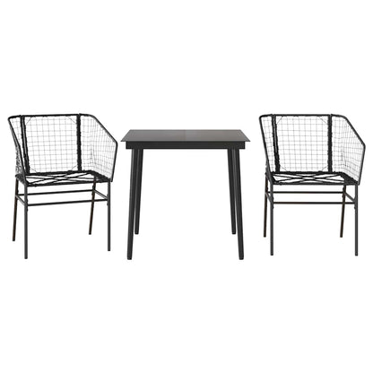 Set Mobili da Pranzo per Giardino 3 pz Nero Polyrattan Vetro