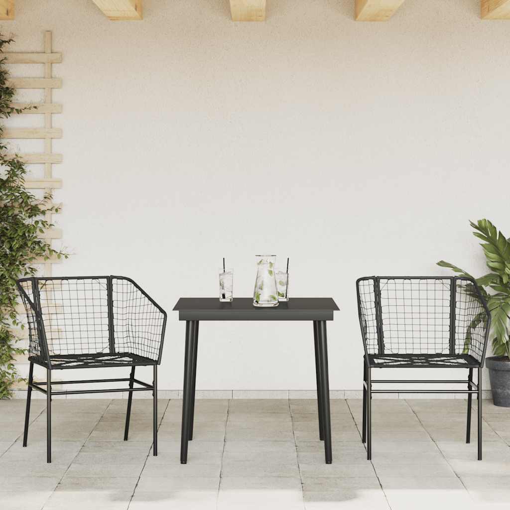 Set Mobili da Pranzo per Giardino 3 pz Nero Polyrattan Vetro