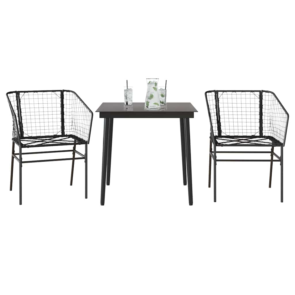 Set Mobili da Pranzo per Giardino 3 pz Nero Polyrattan Vetro
