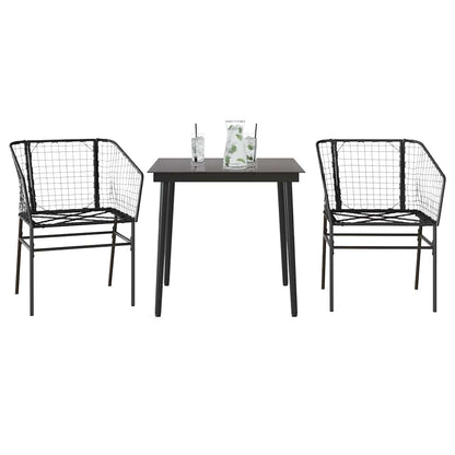 Set Mobili da Pranzo per Giardino 3 pz Nero Polyrattan Vetro