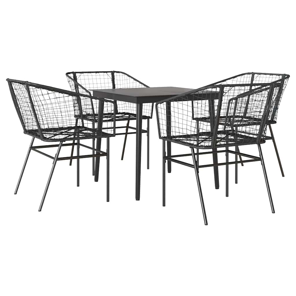 Set Mobili da Pranzo per Giardino 5 pz Nero Polyrattan Vetro