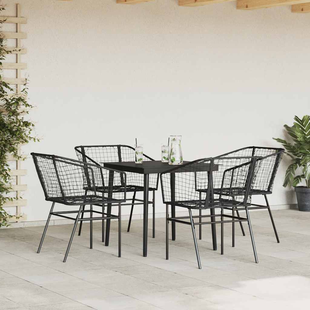 Set Mobili da Pranzo per Giardino 5 pz Nero Polyrattan Vetro