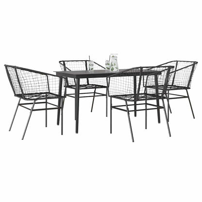 Set Mobili da Pranzo per Giardino 5 pz Nero Polyrattan Vetro