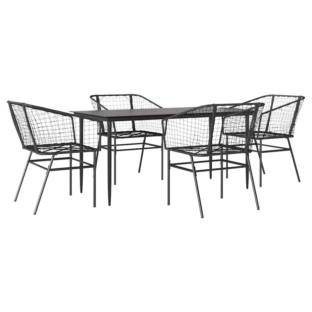 Set Mobili da Pranzo per Giardino 5 pz Nero Polyrattan Vetro