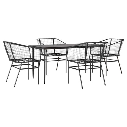 Set Mobili da Pranzo per Giardino 5 pz Nero Polyrattan Vetro