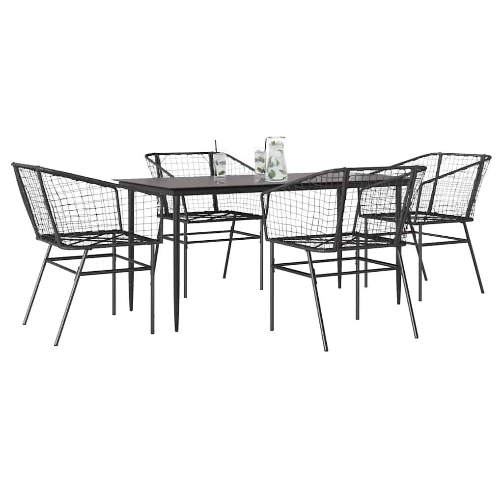 Set Mobili da Pranzo per Giardino 5 pz Nero Polyrattan Vetro