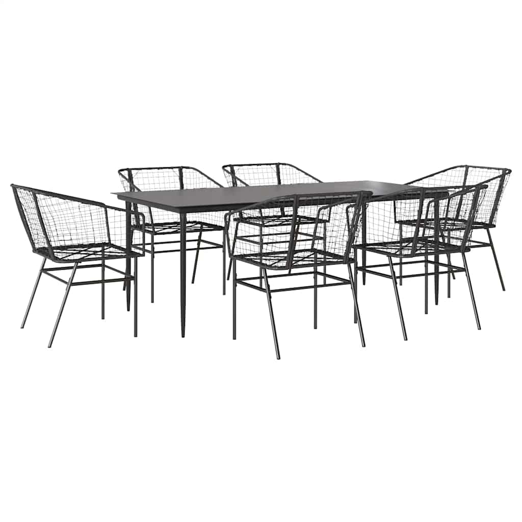 Set Pranzo da Giardino 7 pz Nero Polyrattan Vetro