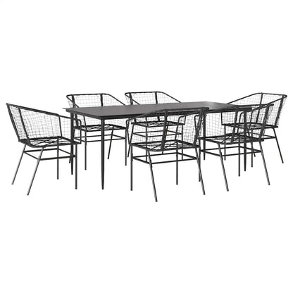 Set Pranzo da Giardino 7 pz Nero Polyrattan Vetro