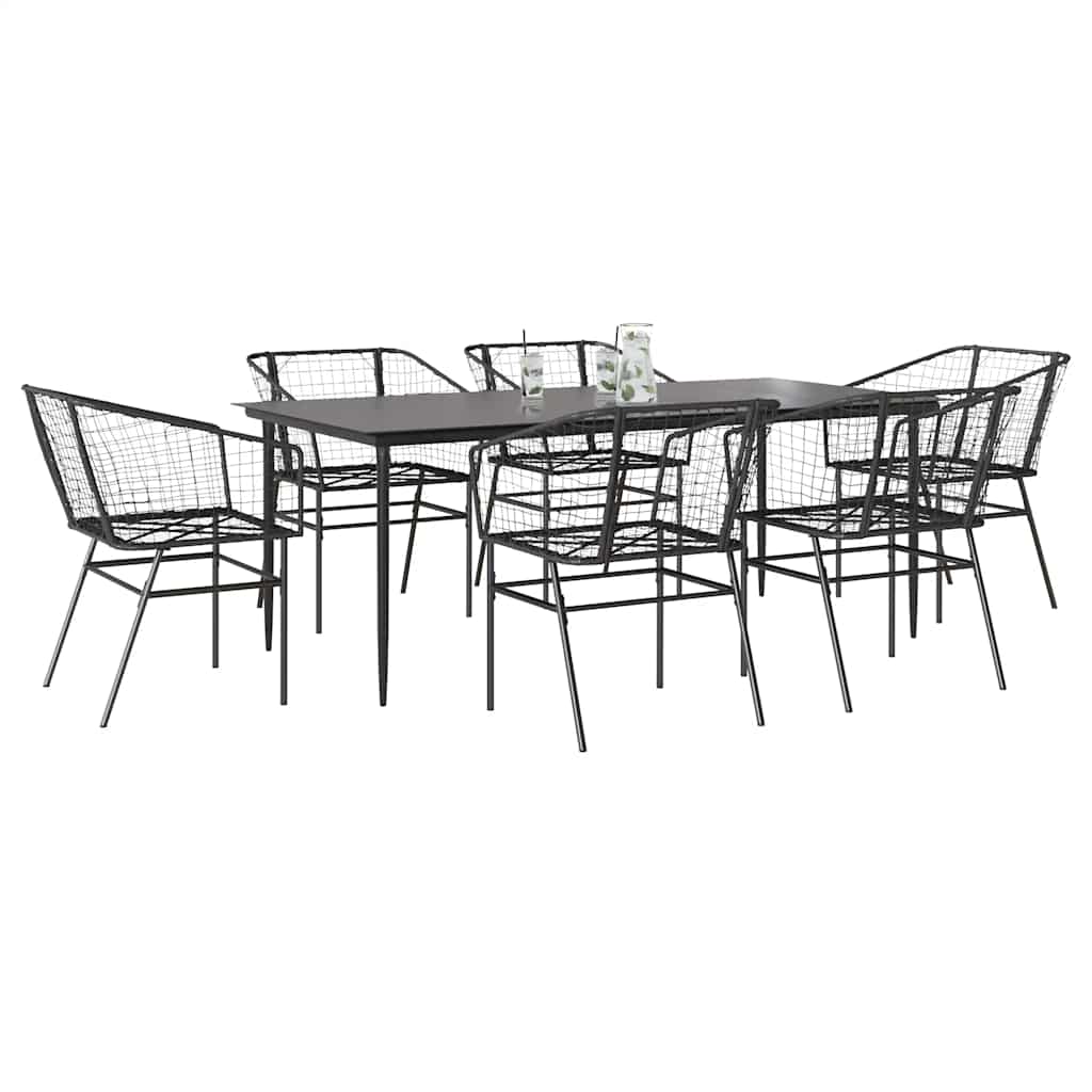 Set Pranzo da Giardino 7 pz Nero Polyrattan Vetro
