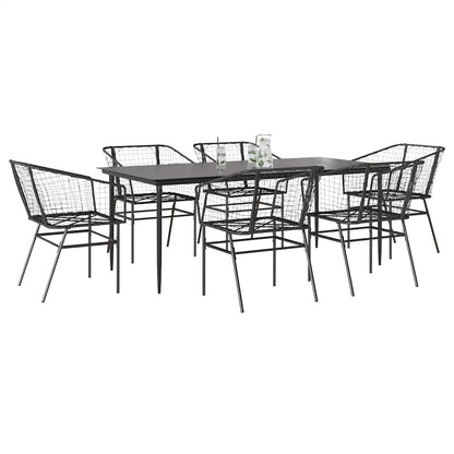 Set Pranzo da Giardino 7 pz Nero Polyrattan Vetro
