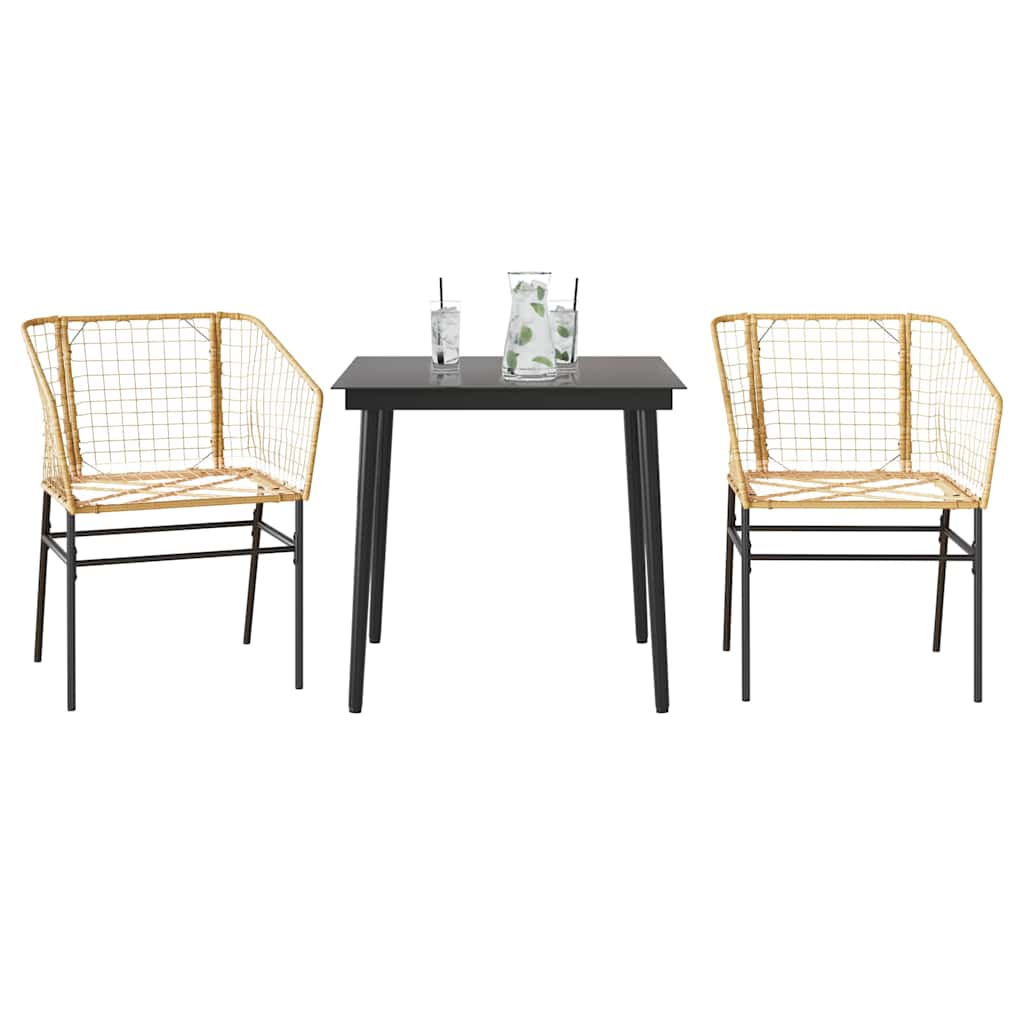 Set da Pranzo da Giardino 3 pz Marrone in Polyrattan Vetro
