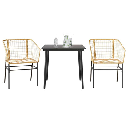 Set da Pranzo da Giardino 3 pz Marrone in Polyrattan Vetro