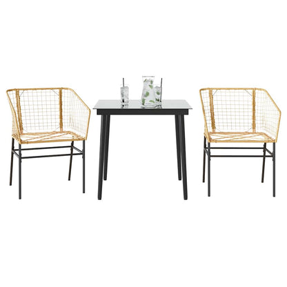 Set da Pranzo da Giardino 3 pz Marrone in Polyrattan Vetro