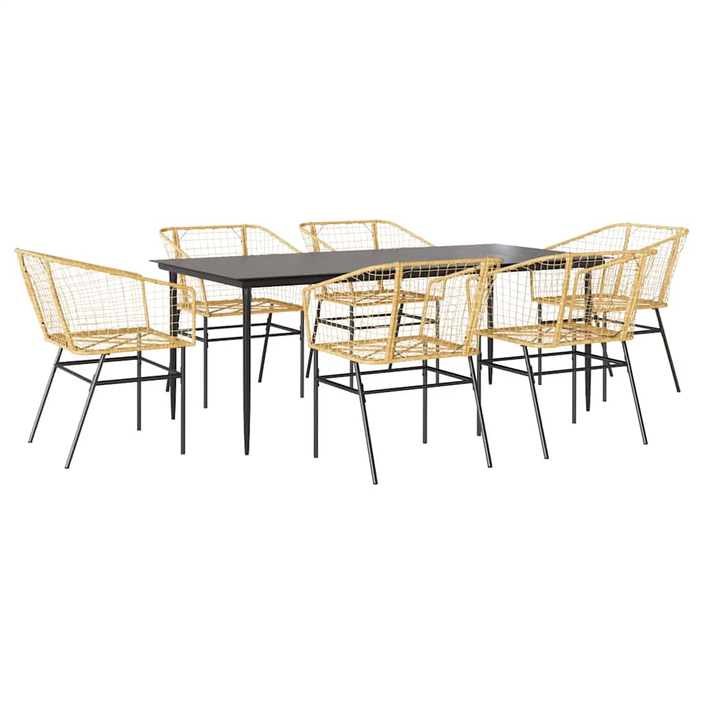 Set Pranzo da Giardino 7pz Marrone Polyrattan Vetro