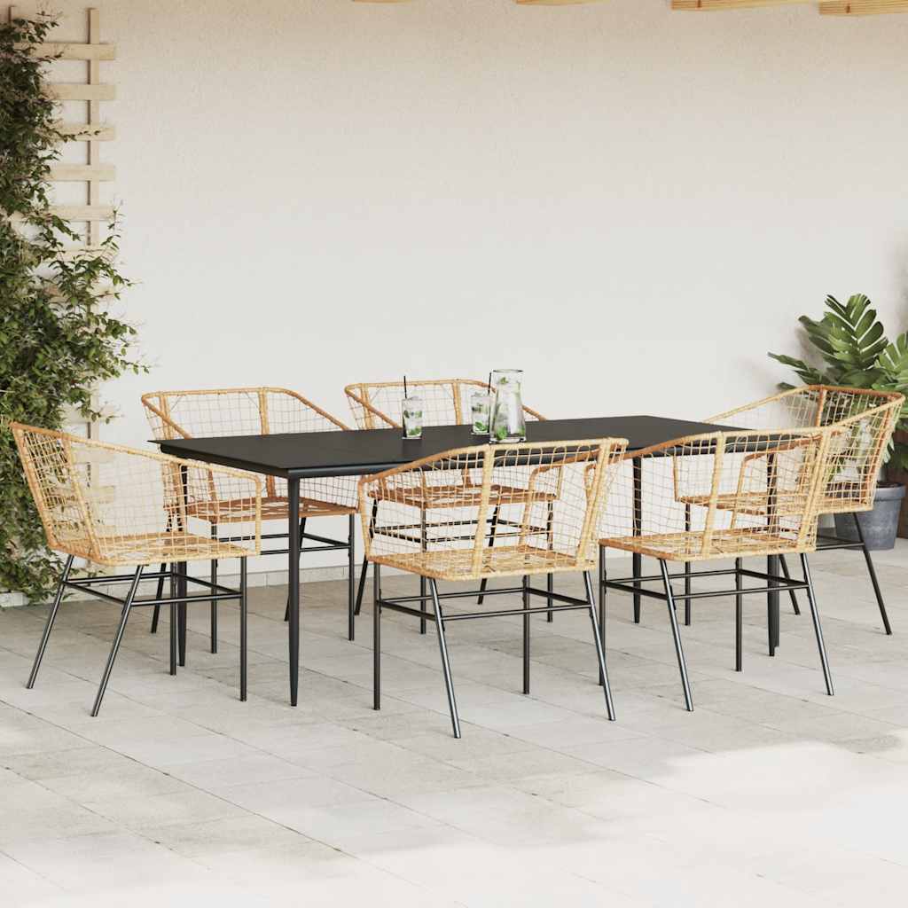 Set Pranzo da Giardino 7pz Marrone Polyrattan Vetro
