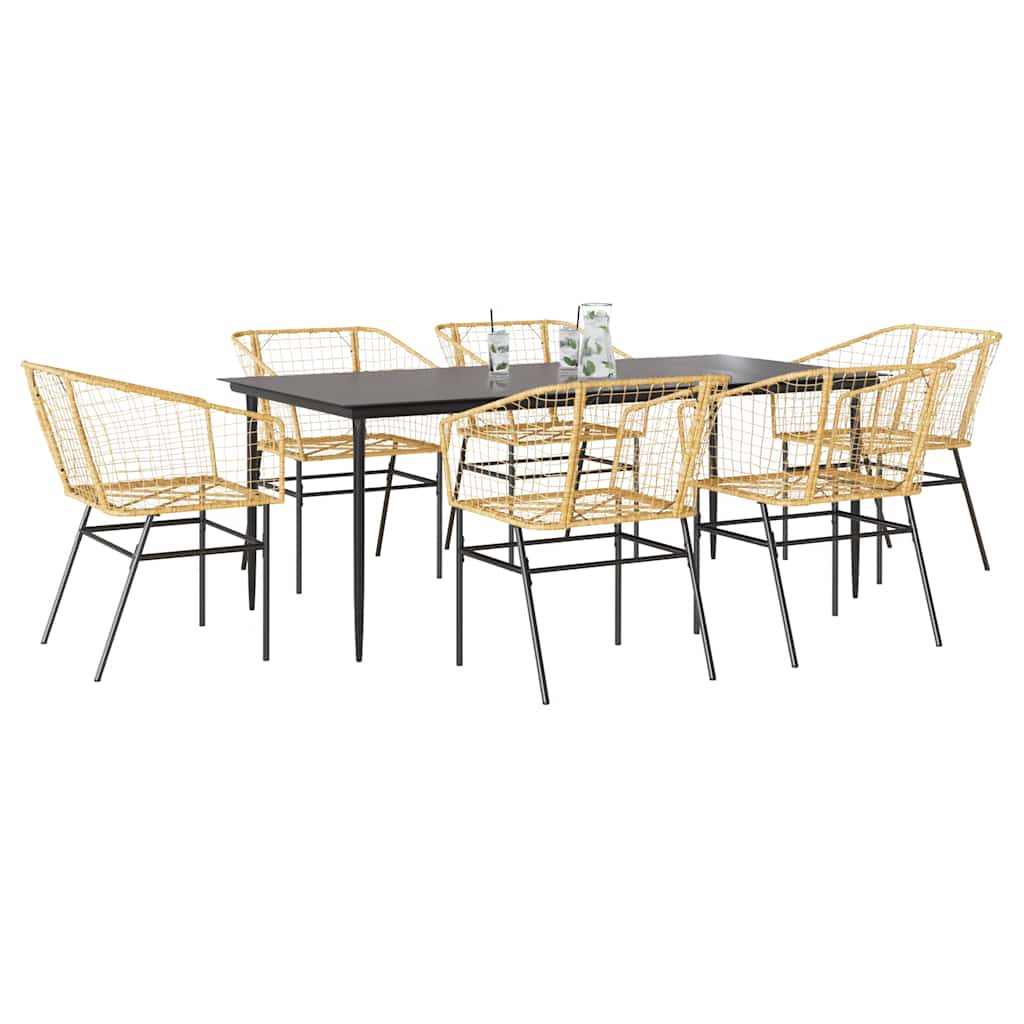 Set Pranzo da Giardino 7pz Marrone Polyrattan Vetro
