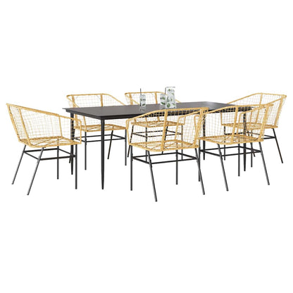 Set Pranzo da Giardino 7pz Marrone Polyrattan Vetro