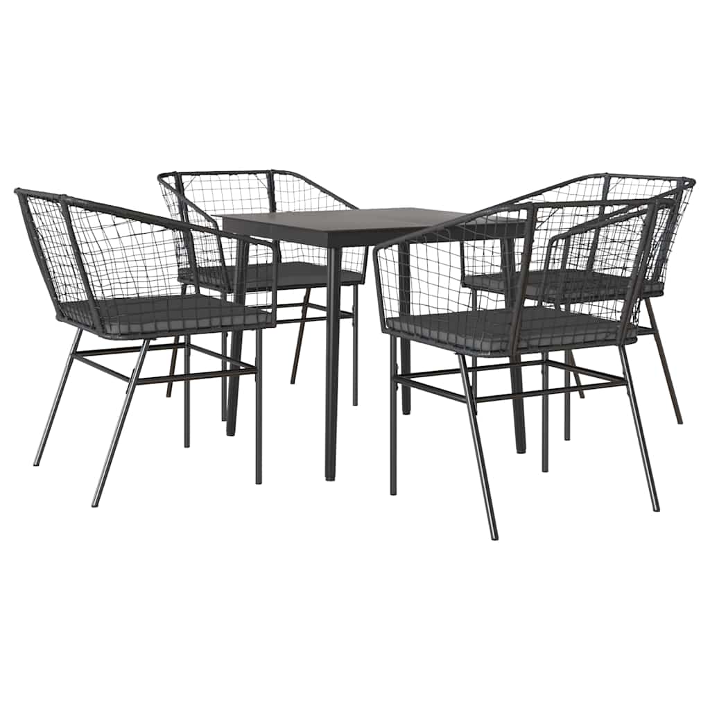 Set da Pranzo da Giardino con Cuscini 5 pz Polyrattan Vetro