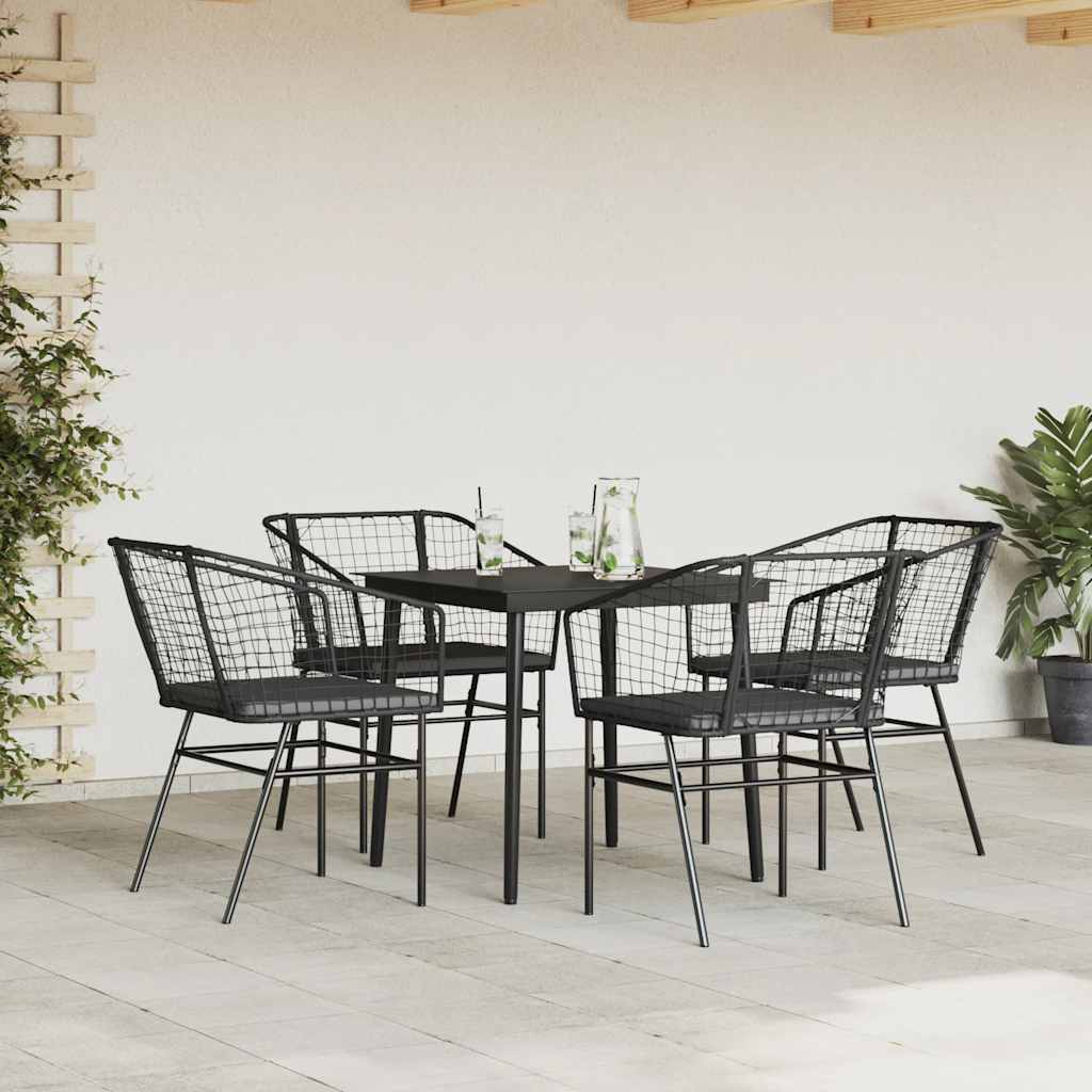 Set da Pranzo da Giardino con Cuscini 5 pz Polyrattan Vetro
