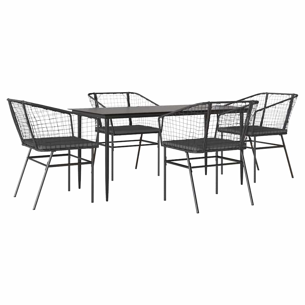 Set da Pranzo da Giardino con Cuscini 5 pz Polyrattan Vetro