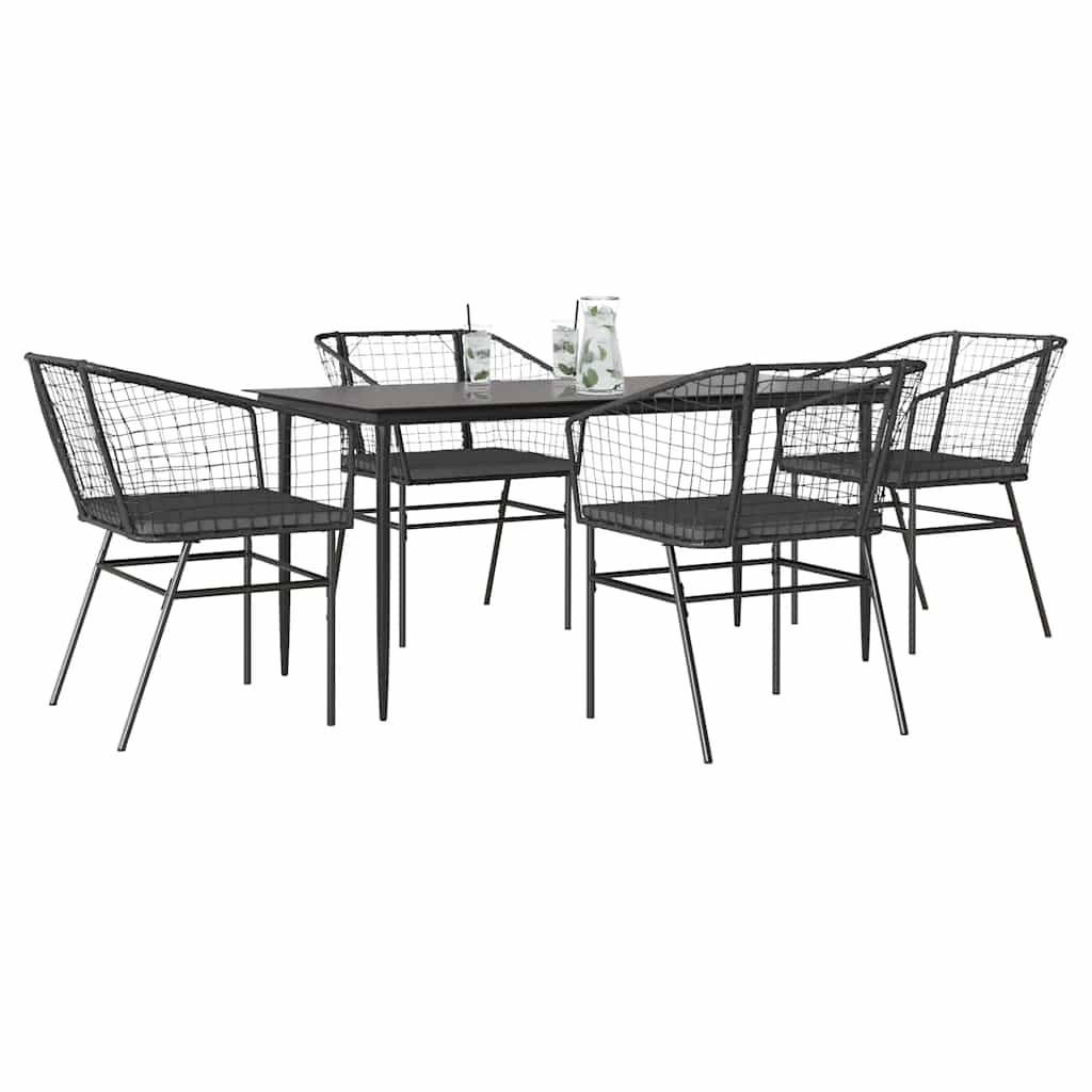 Set da Pranzo da Giardino con Cuscini 5 pz Polyrattan Vetro
