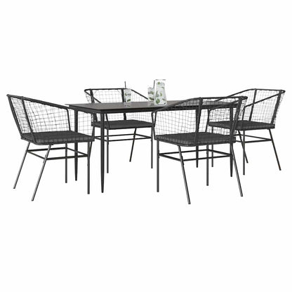 Set da Pranzo da Giardino con Cuscini 5 pz Polyrattan Vetro