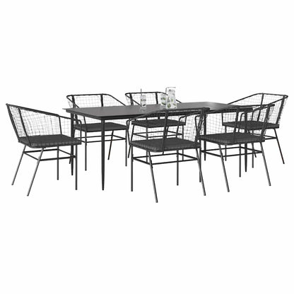Set Pranzo da Giardino 7 pz Nero con Cuscini Polyrattan Vetro