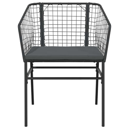 Set Pranzo da Giardino 7 pz Nero con Cuscini Polyrattan Vetro