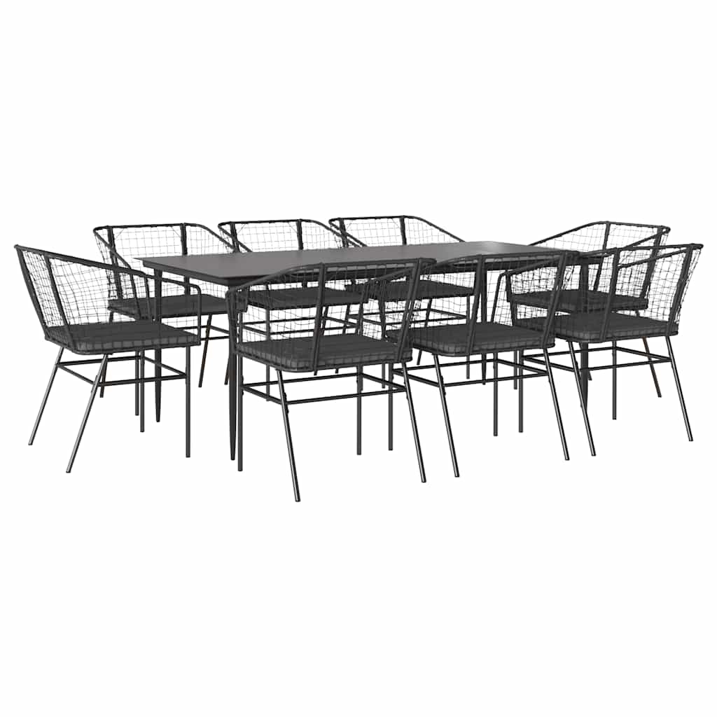 Set da Pranzo da Giardino 9 pz con Cuscini Polyrattan Vetro