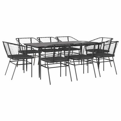 Set da Pranzo da Giardino 9 pz con Cuscini Polyrattan Vetro