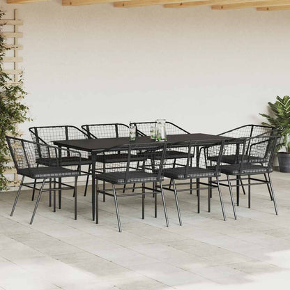 Set da Pranzo da Giardino 9 pz con Cuscini Polyrattan Vetro